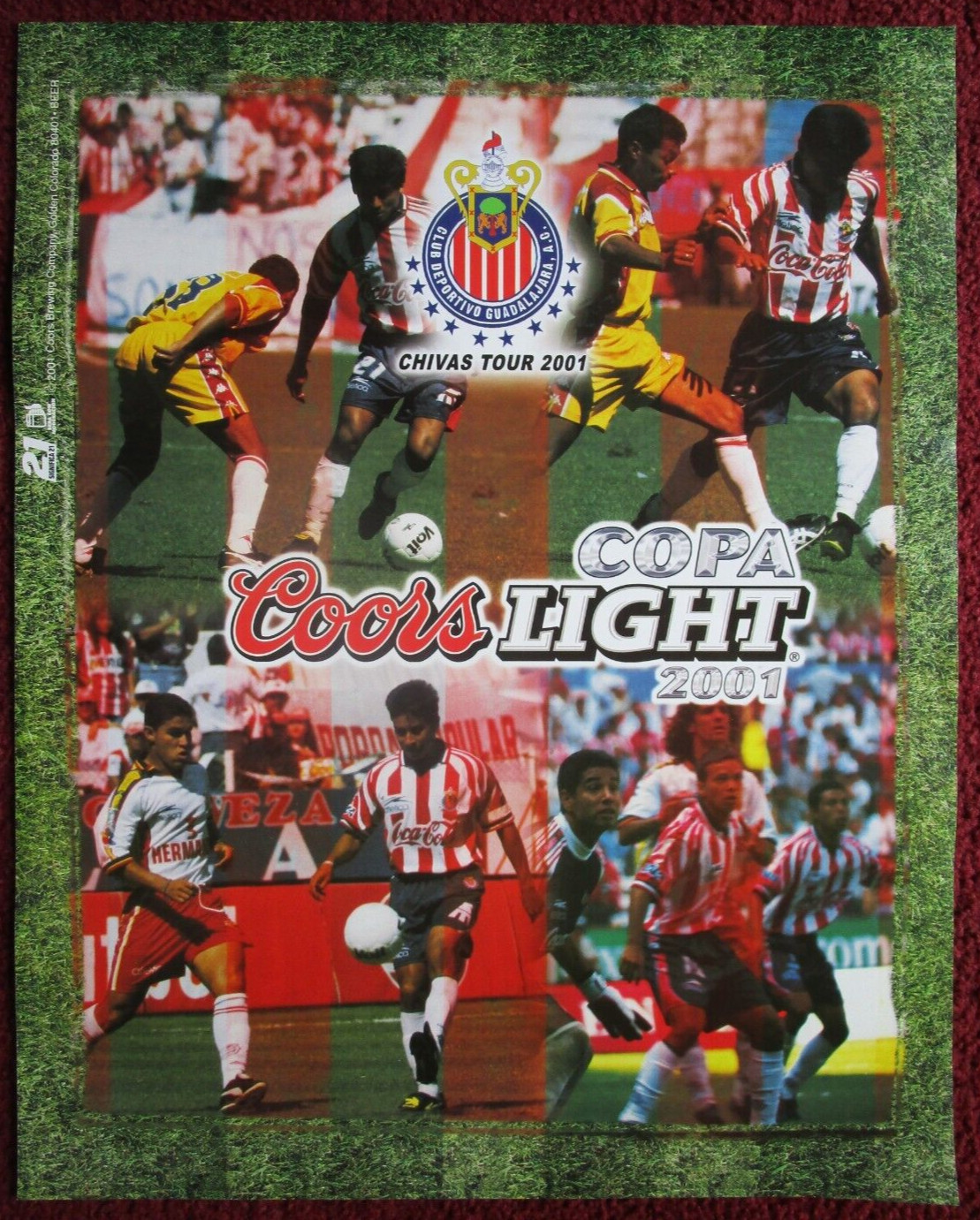 Vintage 2001 COORS Light Beer MLS Soccer Poster ~ COPA Chivas GUADALAJARA Tour