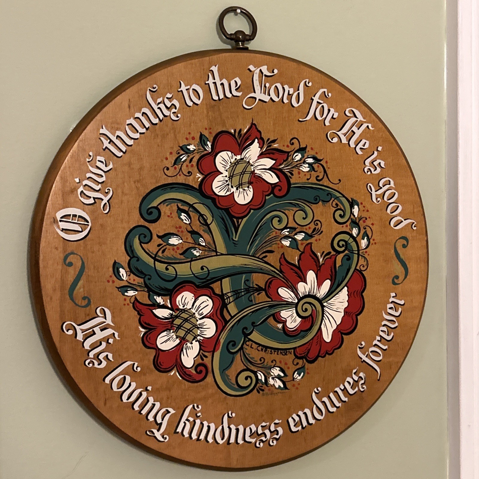 Vtg 1962 Berggren Handpainted Norway Swedish Rosemaling Wall Hanging 12\