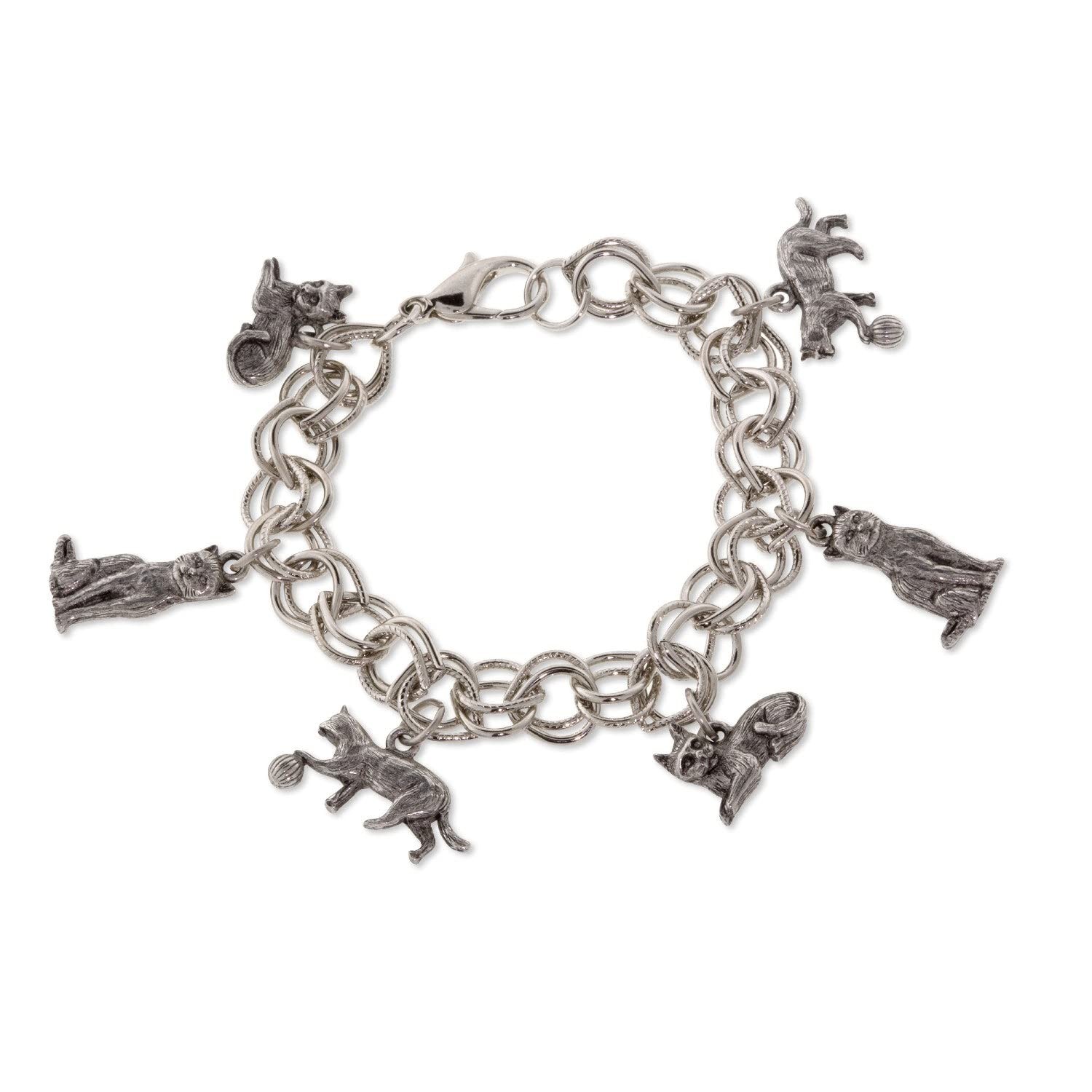 1928 Jewelry Women\'s Pewter 6 Cat Charm Bracelet, Silver 1928 Jewelry Women\'s Pewter 6 Cat Charm Bracelet, Silver