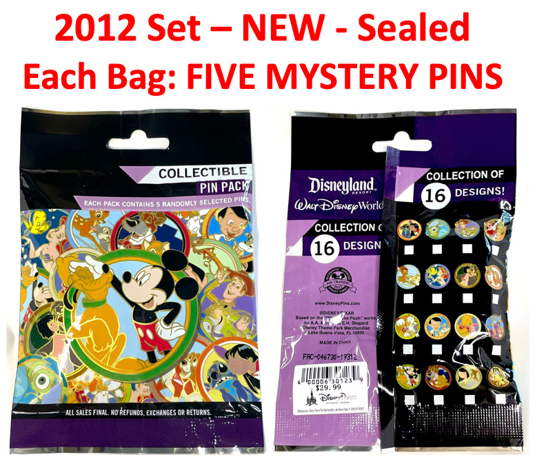 New 2012 SEALED 5 PINS Mystery Disney Pin Pack Bag BEST FRIENDS Stitch? Buzz? +