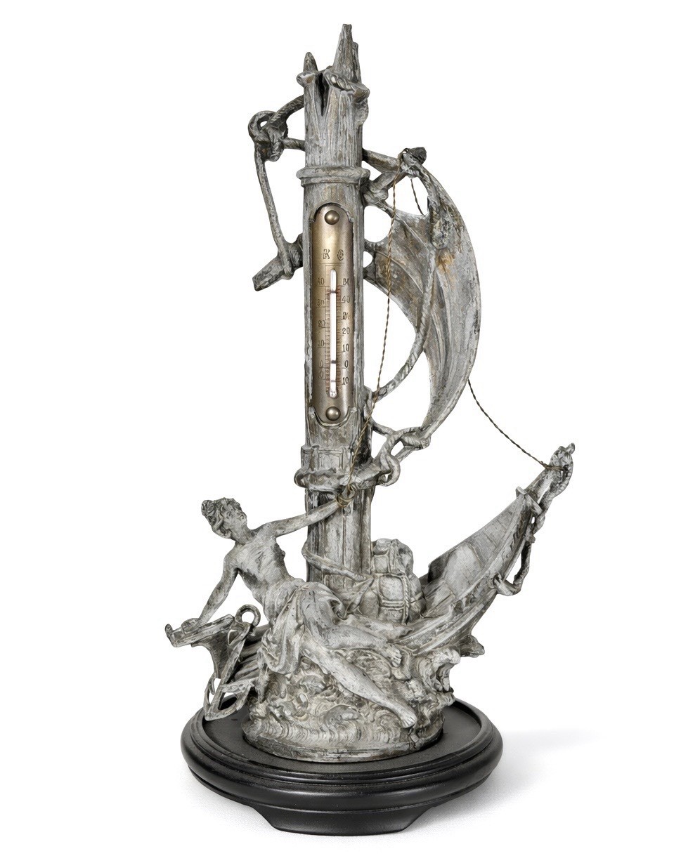 Antique RC Fortune Nautical Maritime Lady Sailboat Figural Thermometer Statue