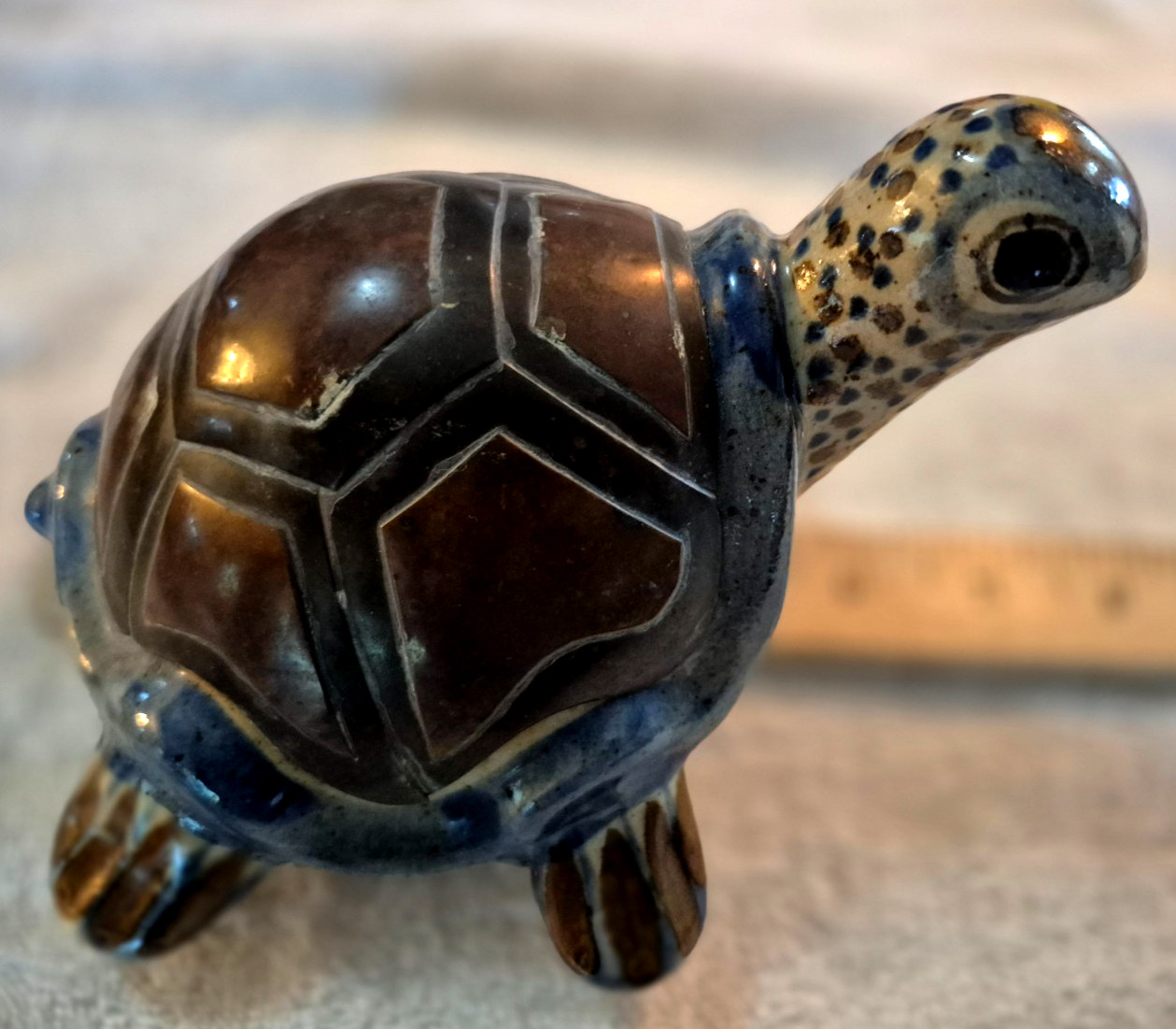 Vintage Tonala Mexican Pottery Turtle Figurine Folk Art Collection Desk Pet