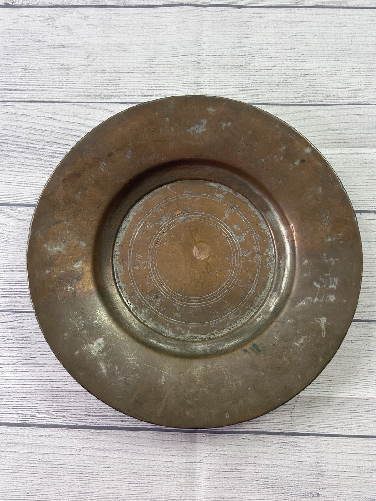 Vintage Copper Charger 12.5” Wall Hanging Concentric Ring Design Heavy Patina
