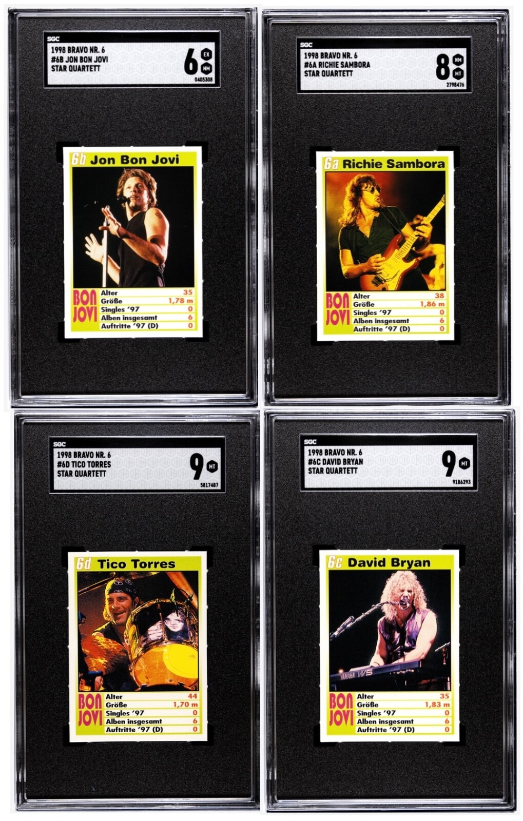 1998 BON JOVI Trading Cards SET OF 4 RICHIE SAMBORA TICO TORRES DAVID BRYAN SGC 