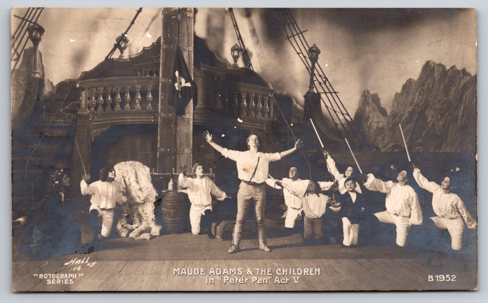 Maude Adams & Children In Peter Pan Act V Pirate Ship Scene Rotograph Postcard Maude Adams & Children In Peter Pan Act V Pirate Ship Scene Rotograph Postcard