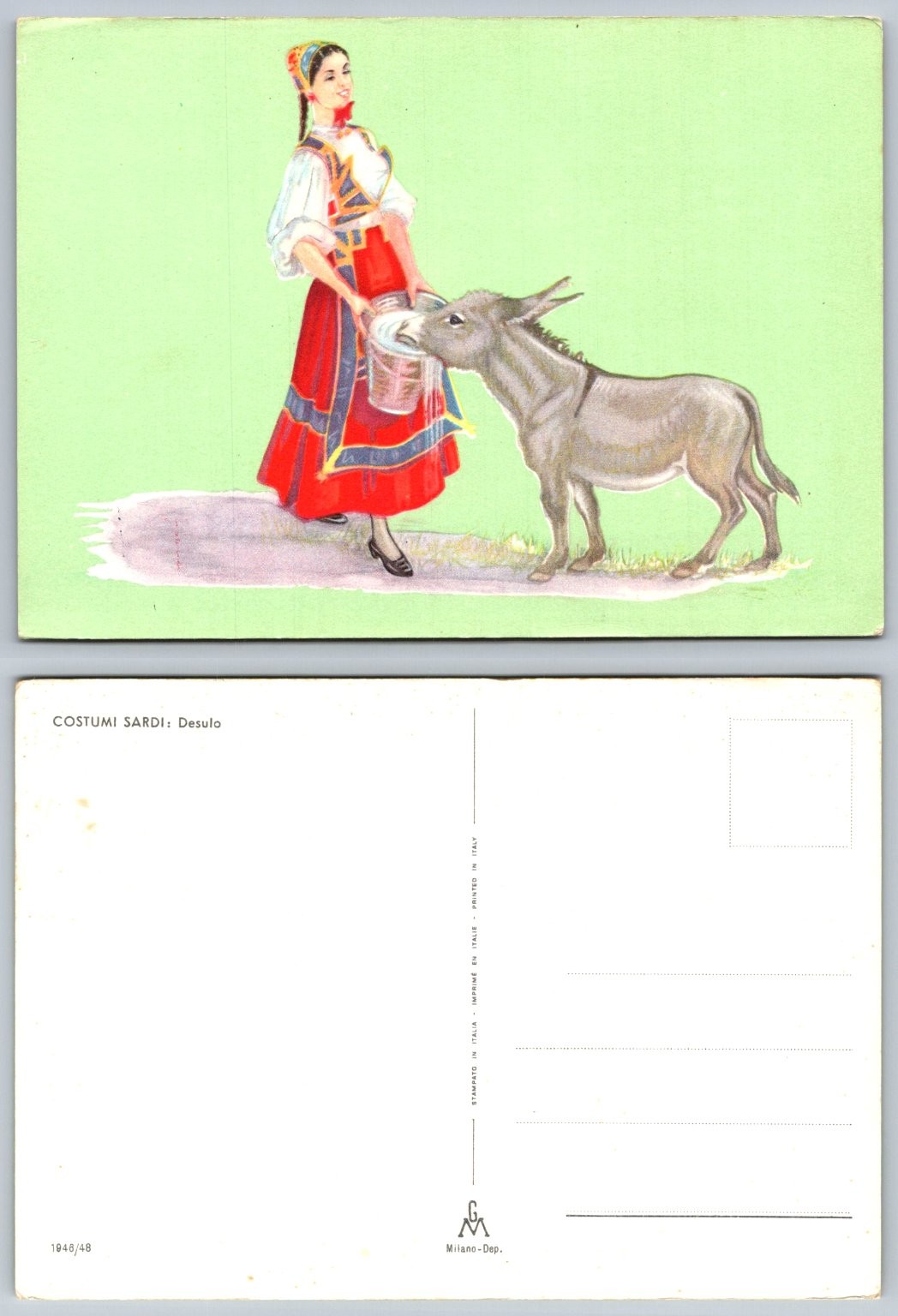 Vintage Postcard: Sardinia Desulo Traditional Costume Woman & Donkey Italy Vintage Postcard: Sardinia Desulo Traditional Costume Woman & Donkey Italy