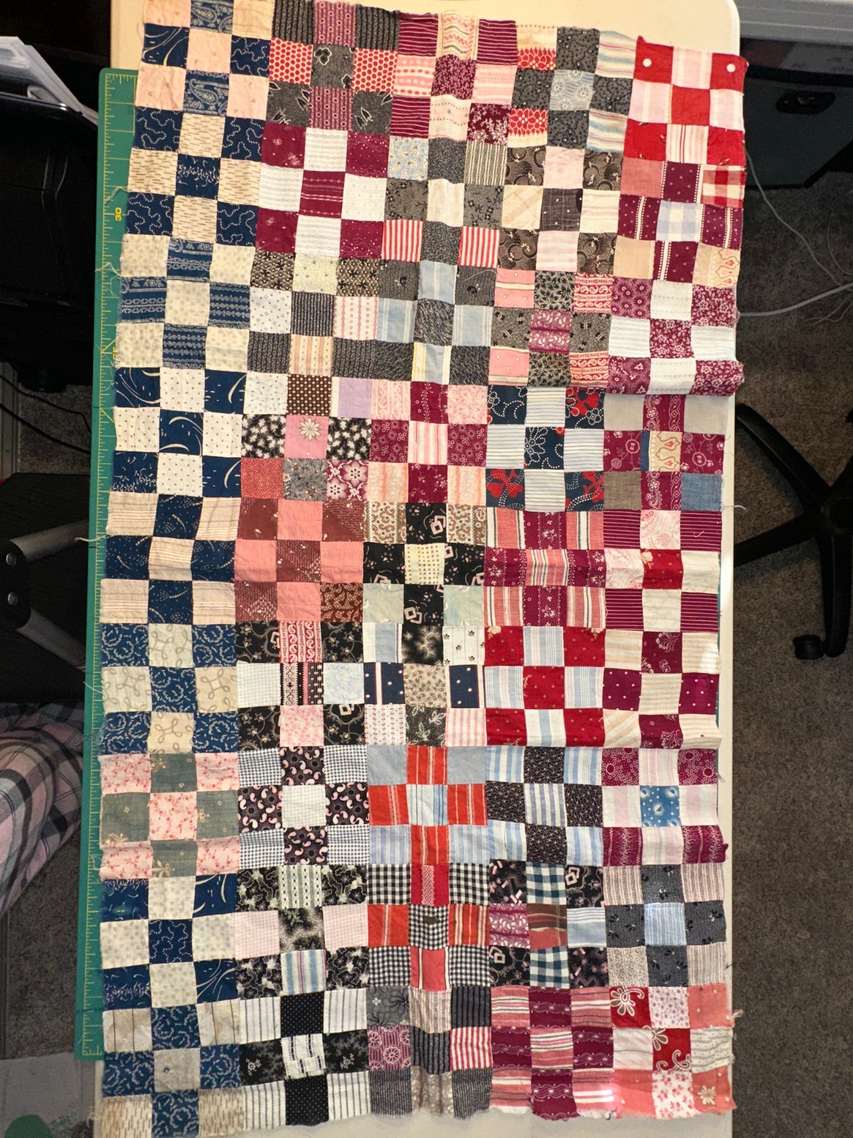 Antique Quilt Fragment - c1890 - Nine Patch Hit and Miss Pattern