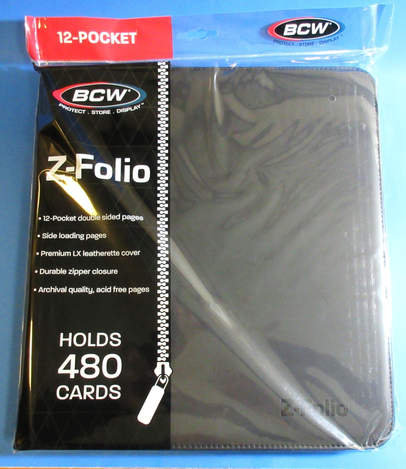ZIPPER PORTFOLIO, BLACK GAMING Z-FOLIO 12-POCKET LX ALBUM, HOLDS 480 CARDS
