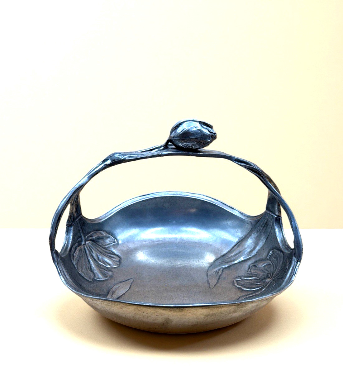 Vtg Art Nouveau Frieling-Zinn Pewter Basket Tulip Motif Germany Jugendstil 11”