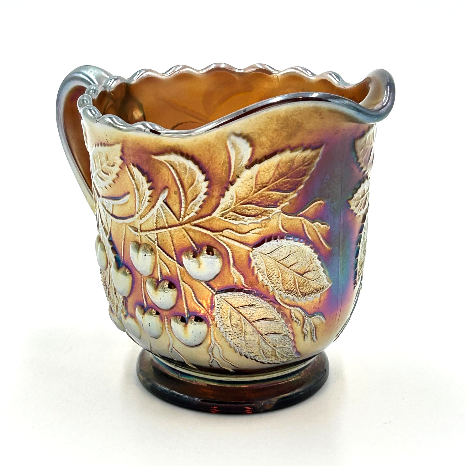 Carnival Glass Millersburg Hanging Cherries Antique Amethyst Iridescent Creamer