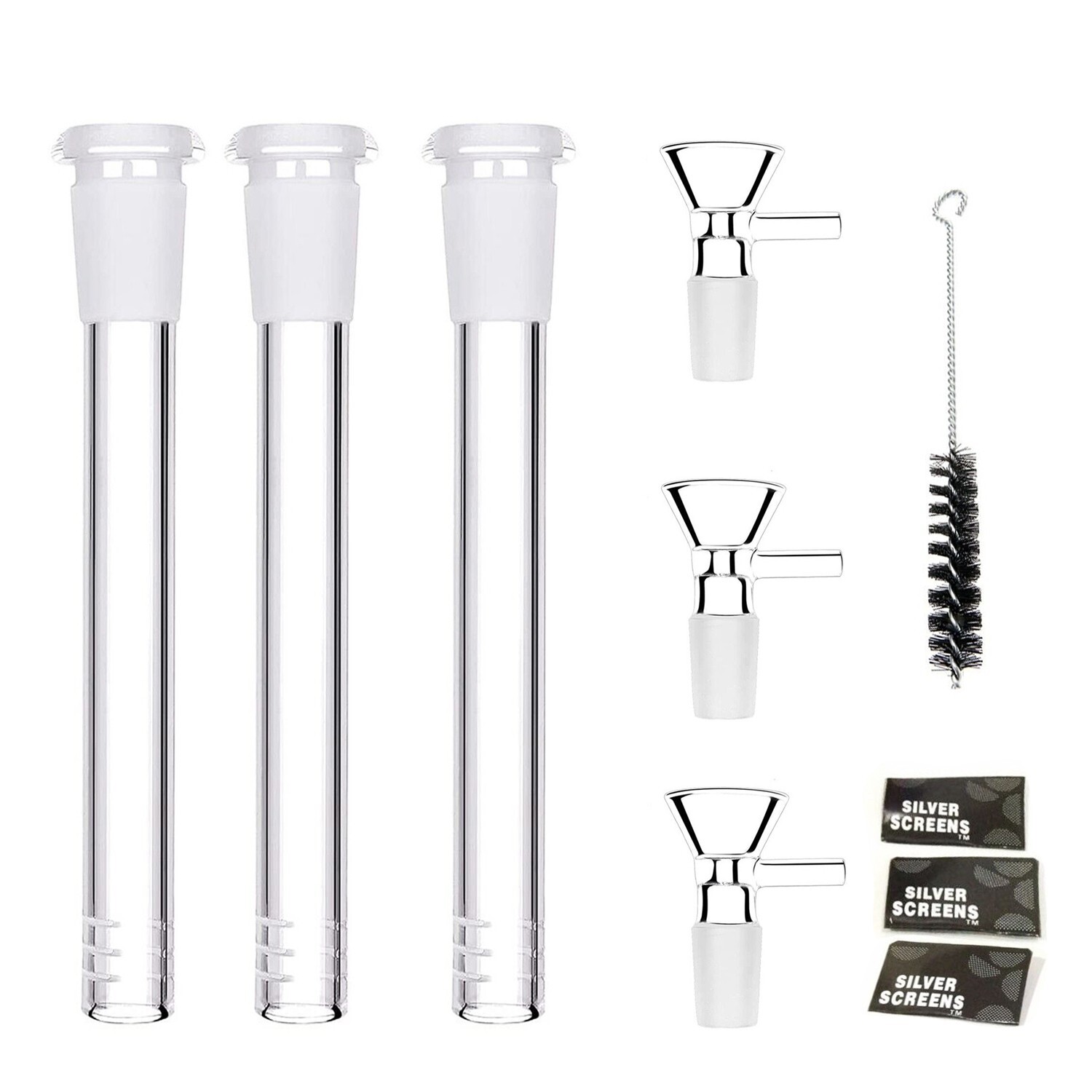 3PC 4.7 \'\'Glass Hookah Adapters Down Stem + 3PC 14mm Hookah Bowl Brushes Set