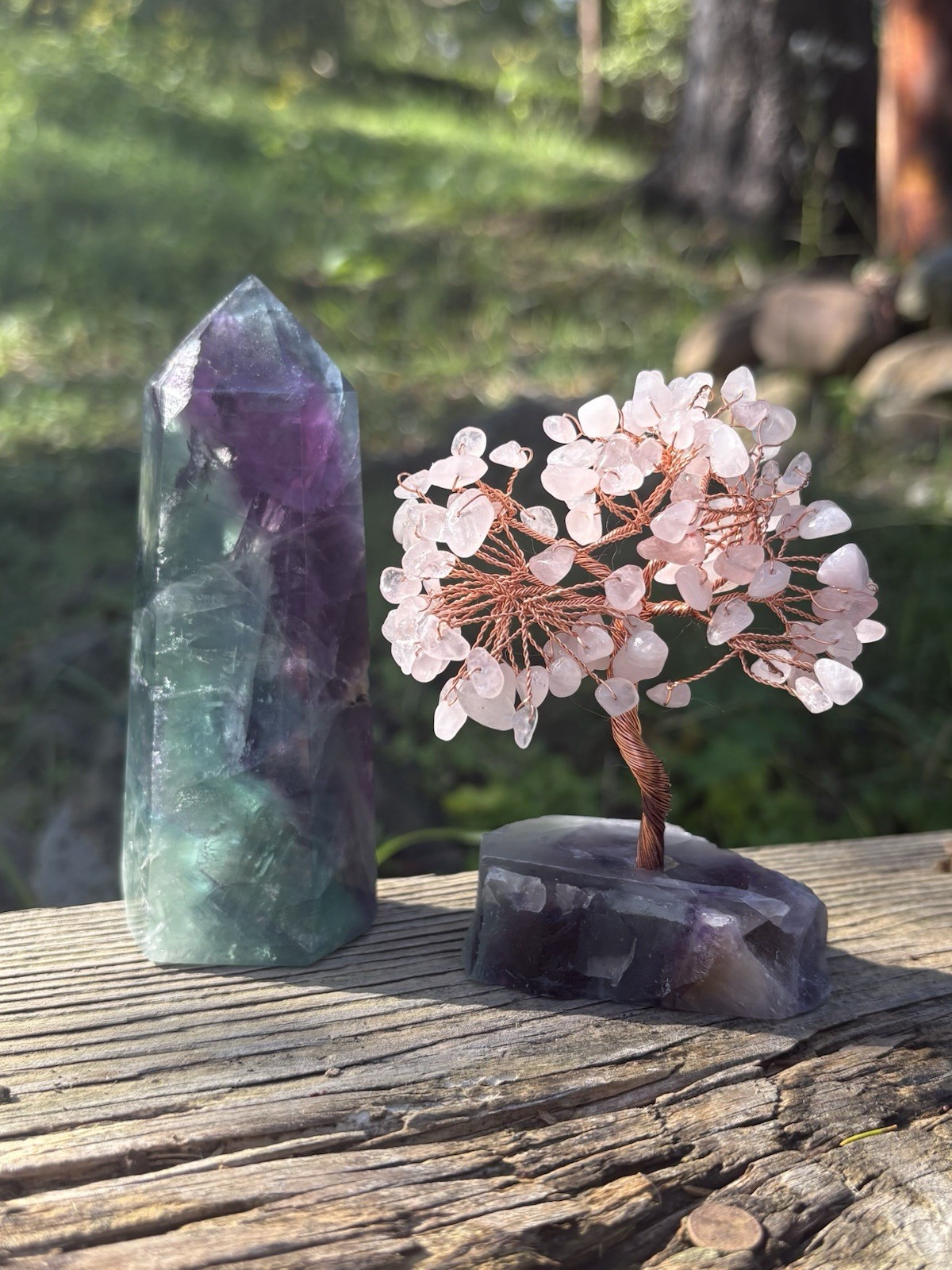 Crystal Bonsai Tree Lot- Natural Rainbow Fluorite Tower & Crystal Bonsai Tree