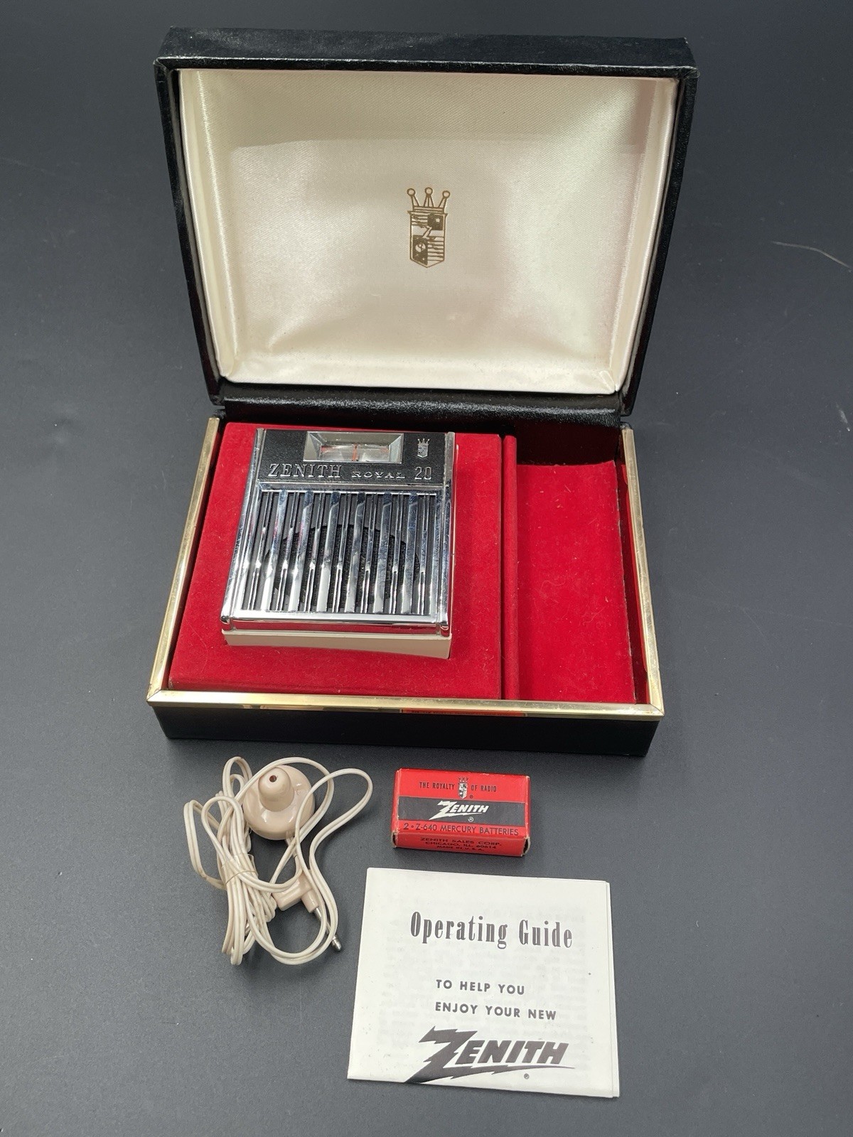 Zenith Royal 20 Micro Transistor Radio Vintage from 1960’s Untested With Case