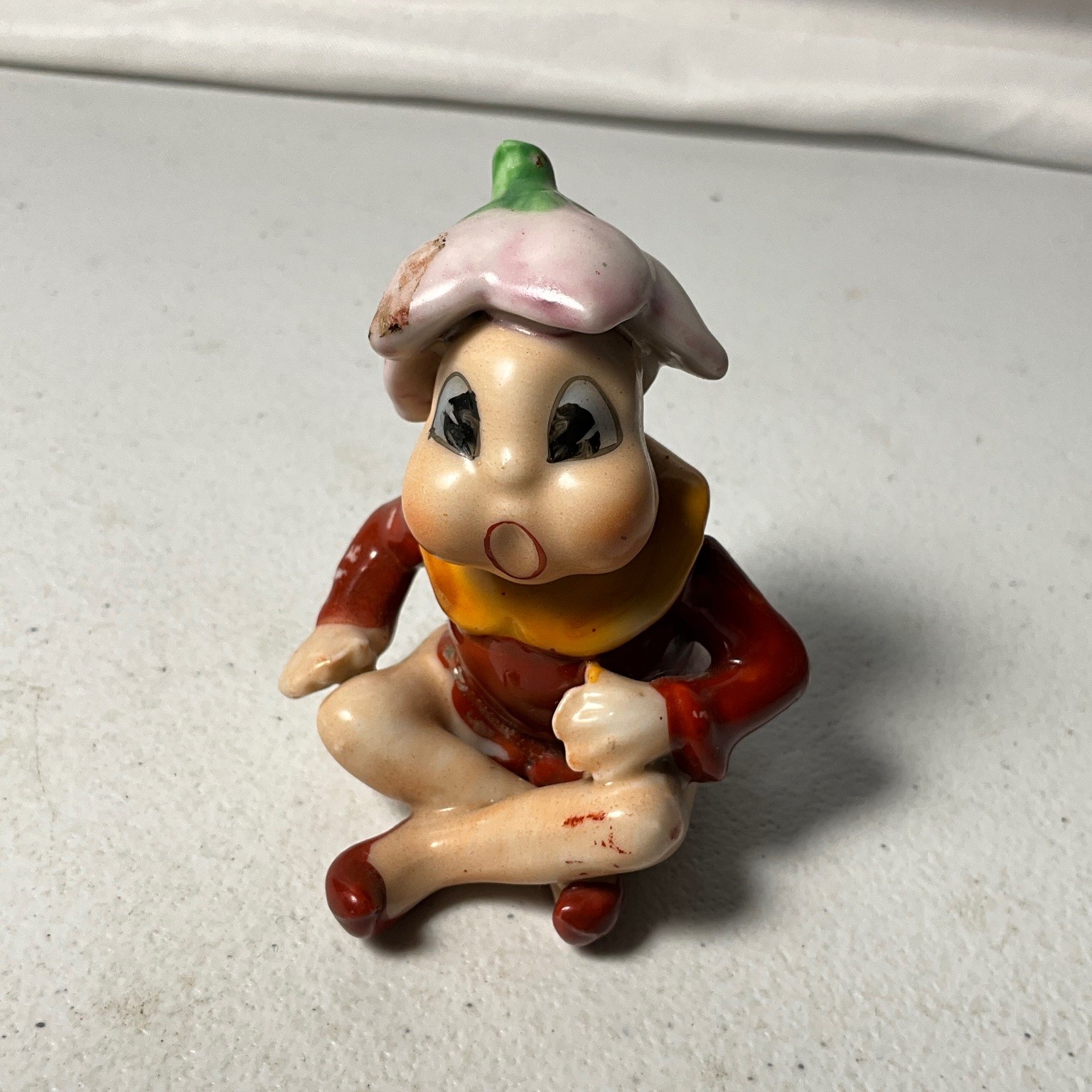 Vintage Elf Pixie Flower Hat Figurine Made in Japan Ceramic Decorative