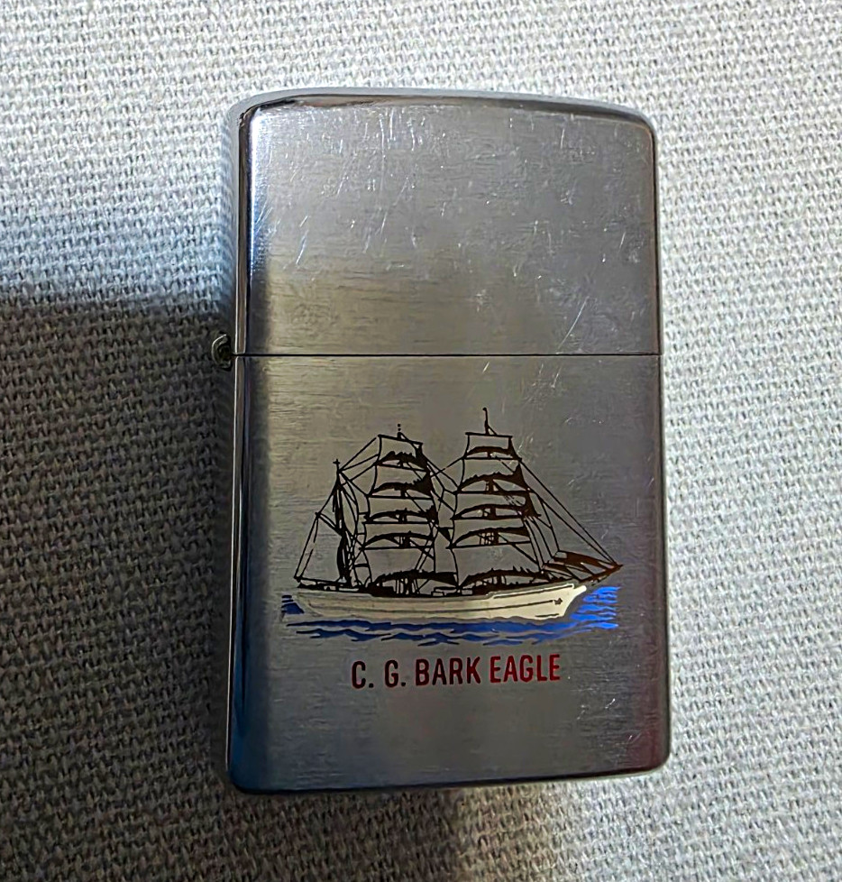 Vintage 1972 Zippo Lighter C.G. Bark Eagle. U.S. Navy. Good Condition