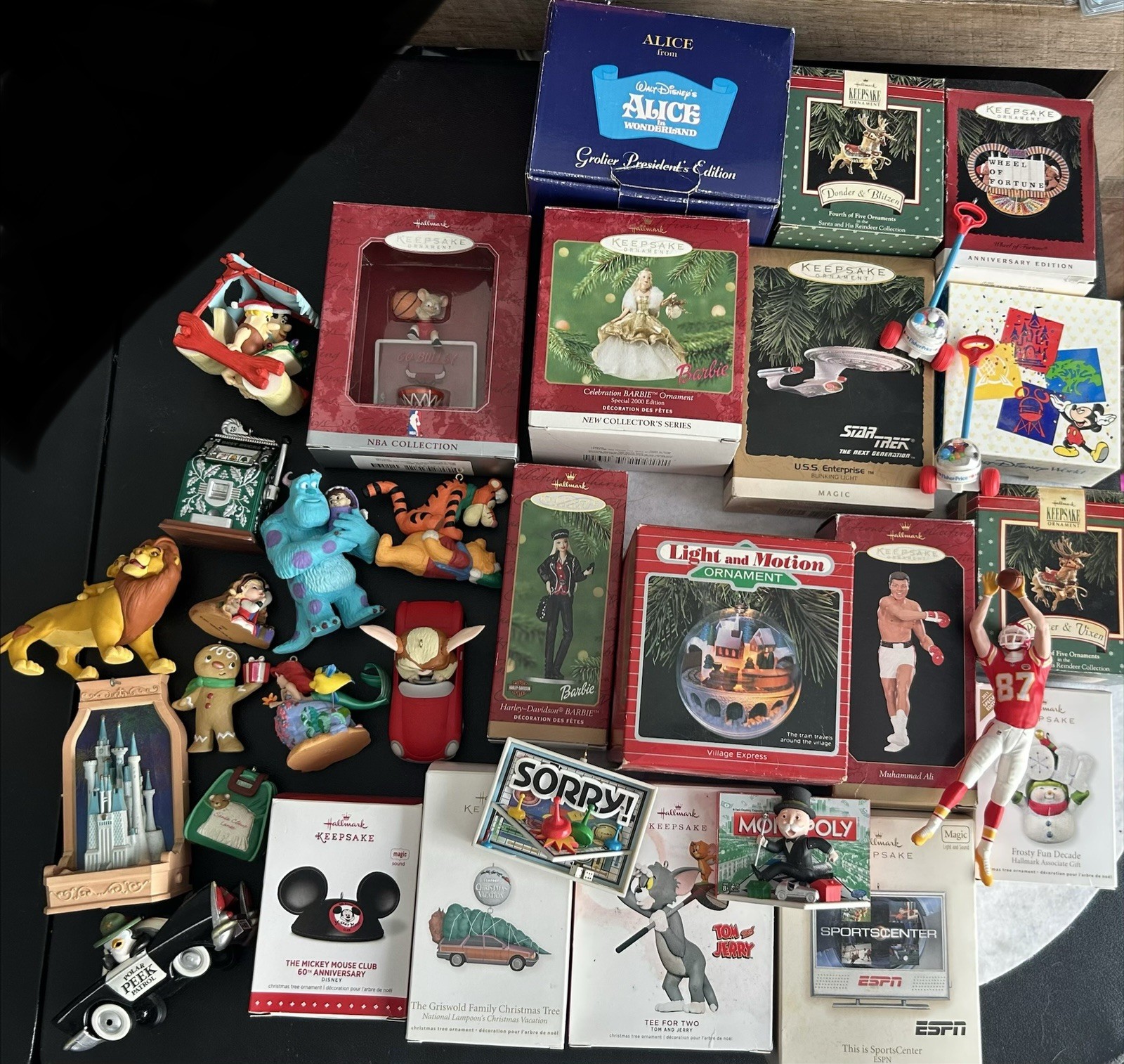 Ornament Lot of 33 Disney, ESPN, Star Trek, Barbie, and assortment. Untested