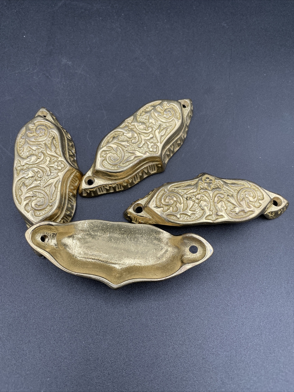 Vintage Victorian Brass Pull Drawer Bin Cup Handles Set Of 4 - 3.75” Long Vintage Victorian Brass Pull Drawer Bin Cup Handles Set Of 4 - 3.75” Long