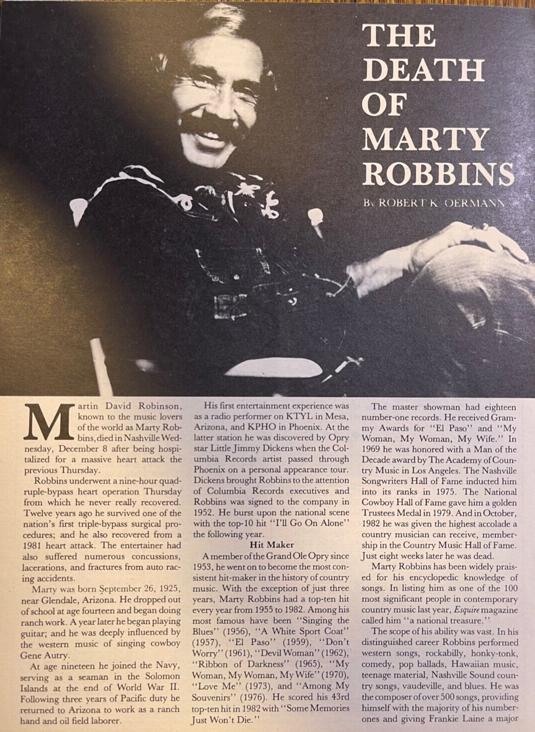 1983 Country Singer Marty Robbins 1983 Country Singer Marty Robbins