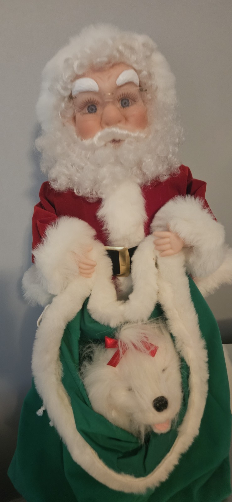 Vtg Santa\'s Best Santa Claus Figure W/ Moving Dog in Bag Animated Motionette 24\