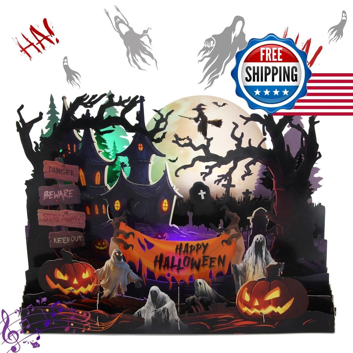 XTF2015 Halloween Card with Lights & Spooky Music 3D