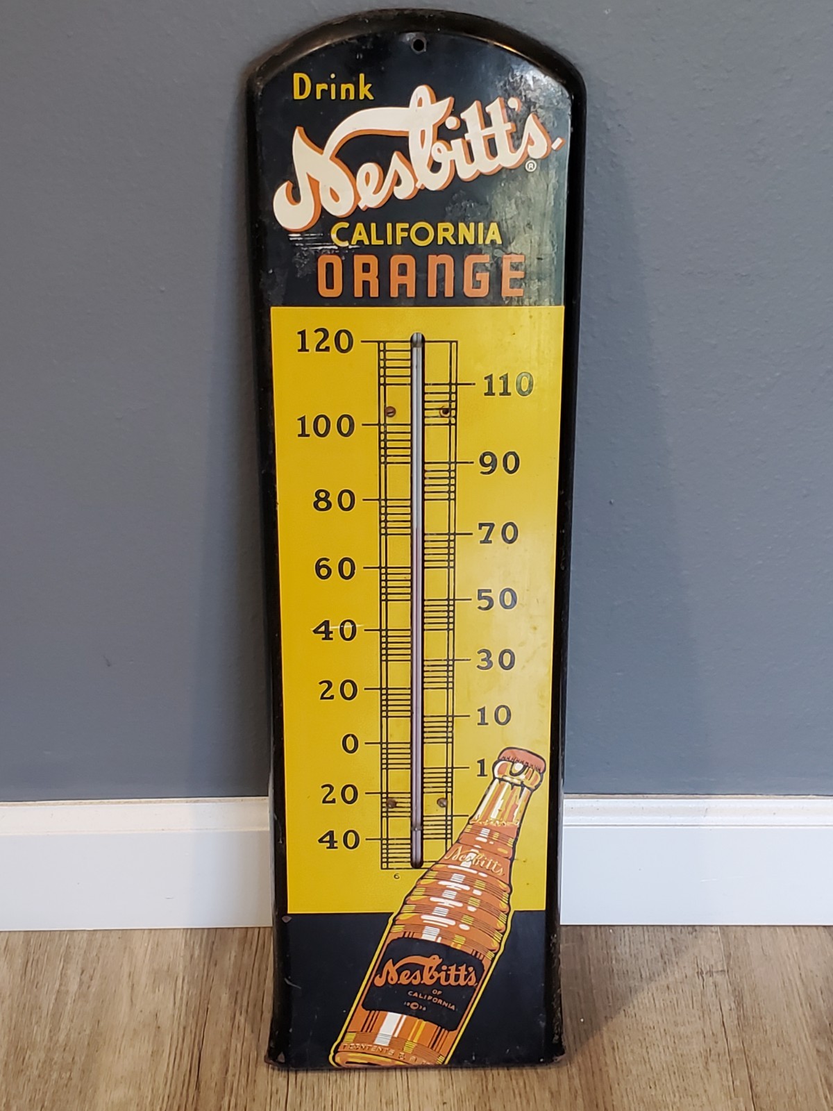 Drink Nesbitt's California Orange Soda Advertising Thermometer 1950s Working