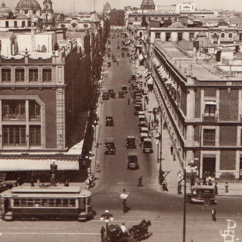 c1920s Mexico City Streetcar Trolley Avenue Juarez Panorama RPPC Photo Postcard