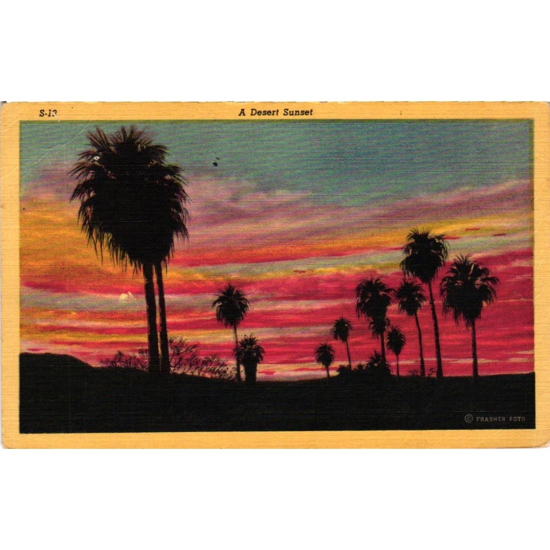 Vintage 1956 Phoenix AZ Desert Sunset Linen Postcard Frasher Foto S12 Curt Teich