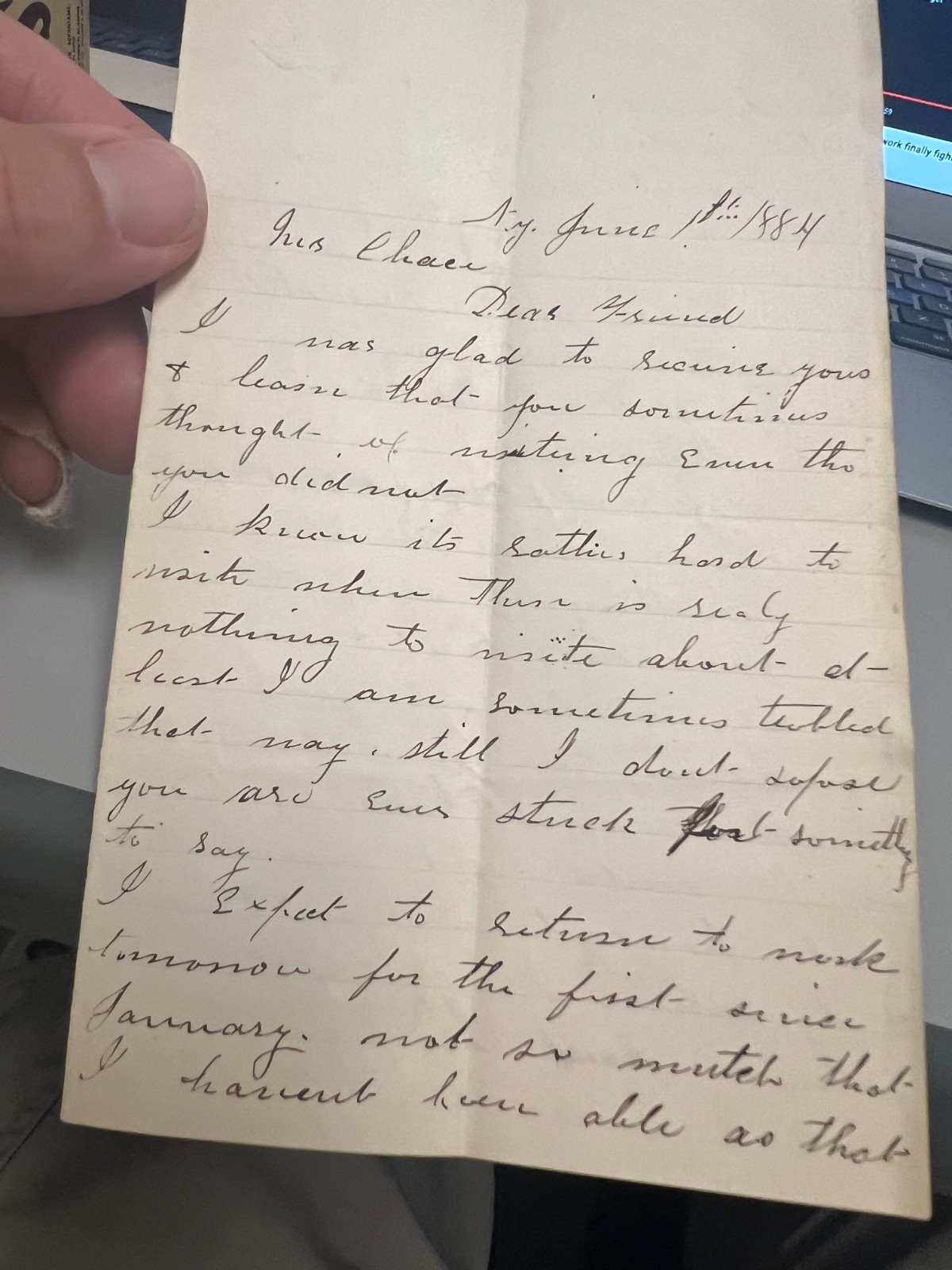 1884 New York Signed Letter mentions \
