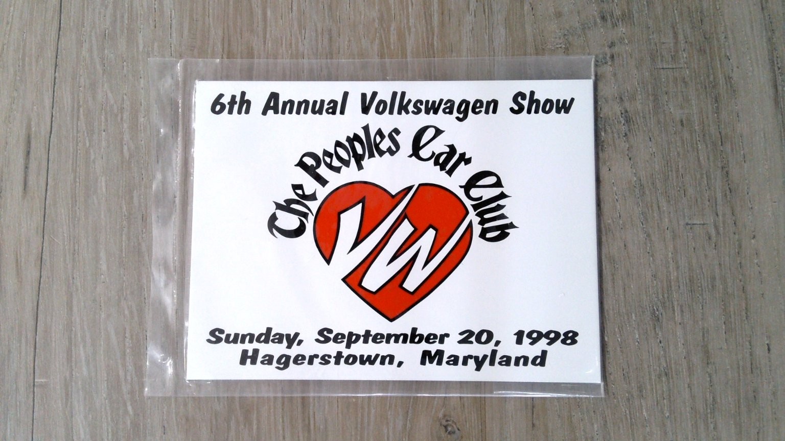 VTG 6th Annual Volkswagen Car Show Dash Plaque 1998 VW Car Club NOS