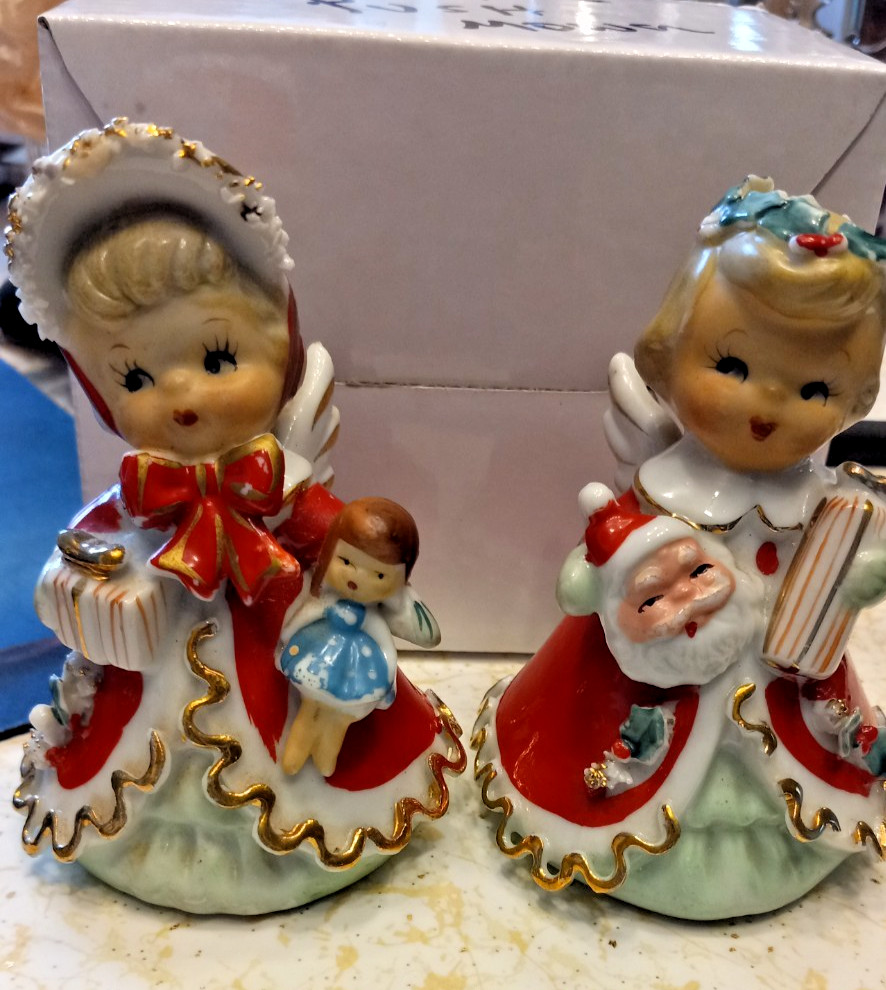 Geo Z Lefton Shopper Girl Christmas Angel Bell Figurines, Set of 2, 4\