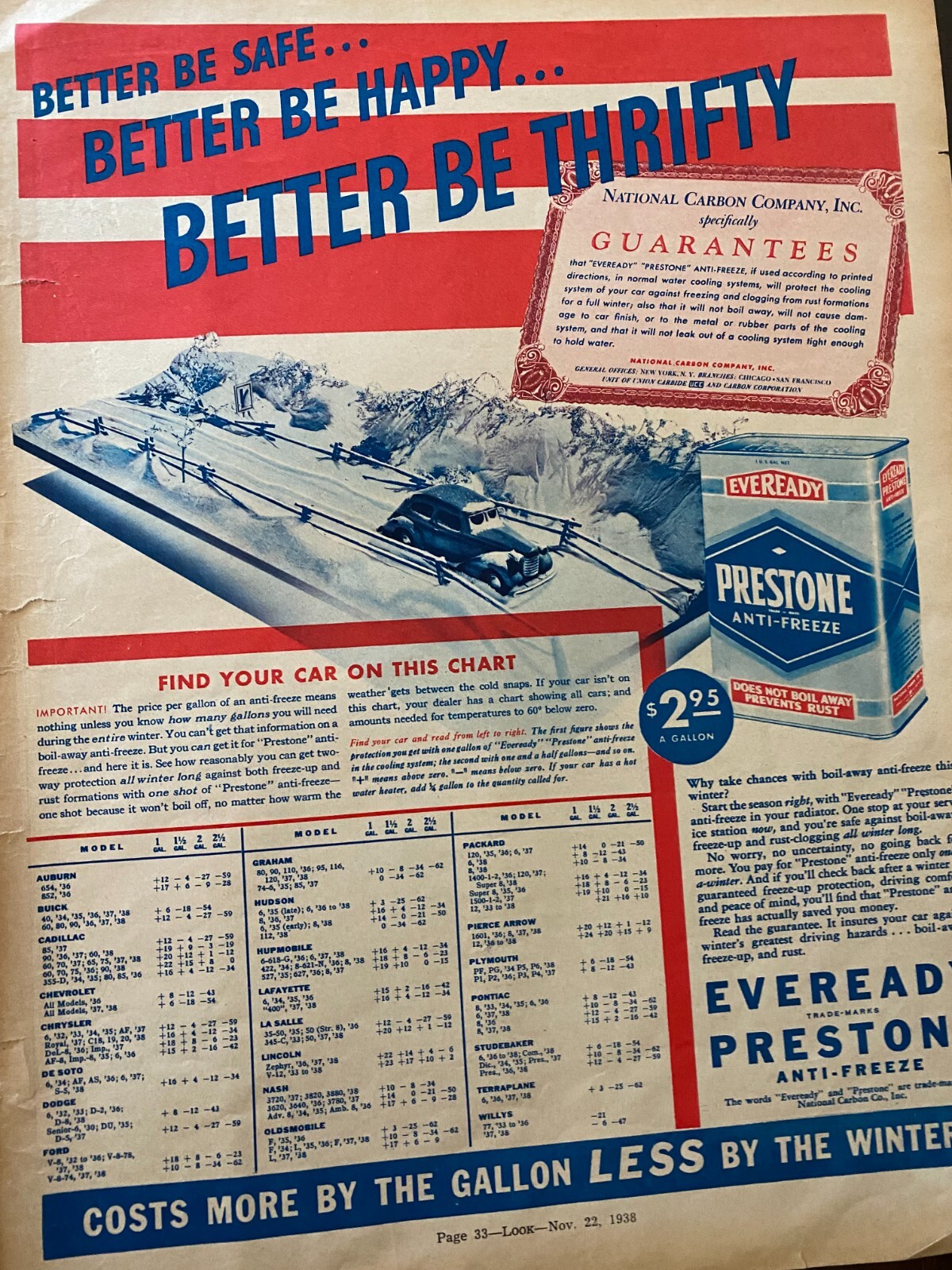 Prestone Anti Freeze, Full Page Vintage Large Format Print Ad, a