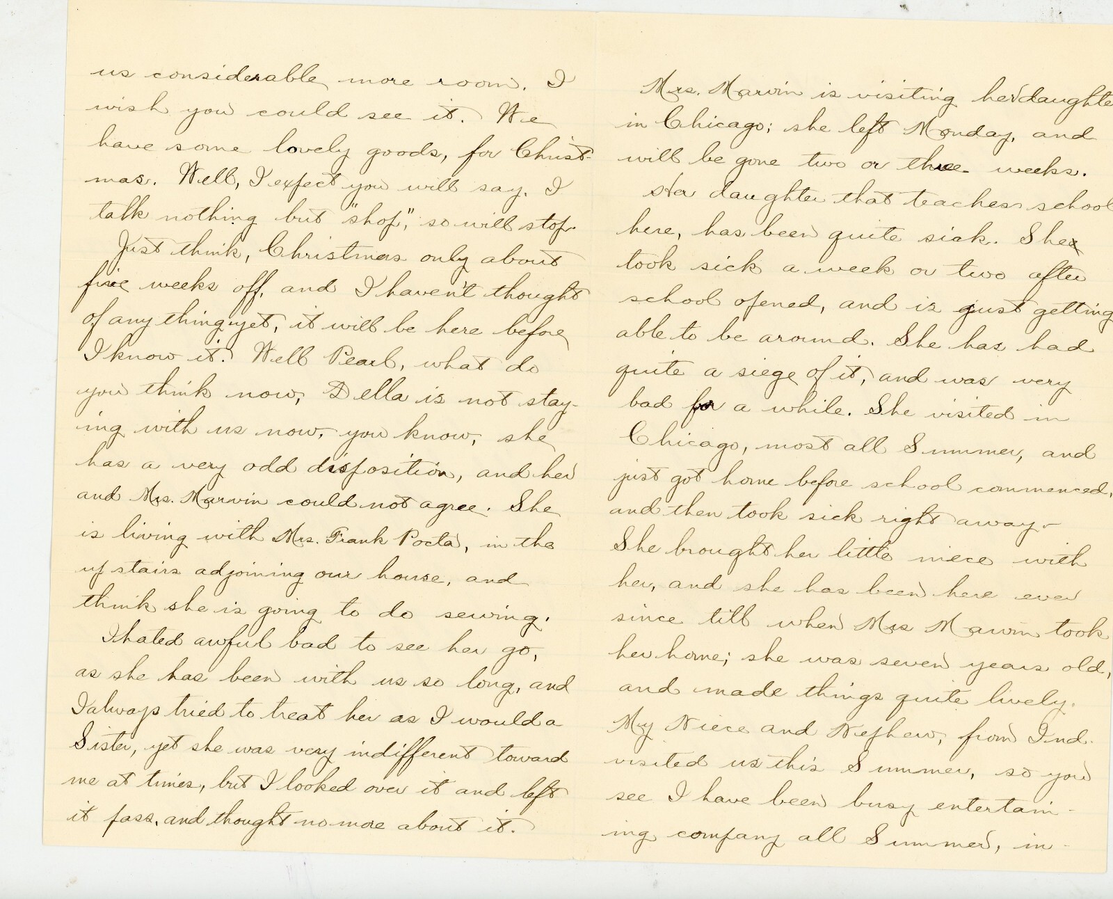1897 Handwritten Letter from Frank Y. Marvin Holiday Preparations & Chicago IL