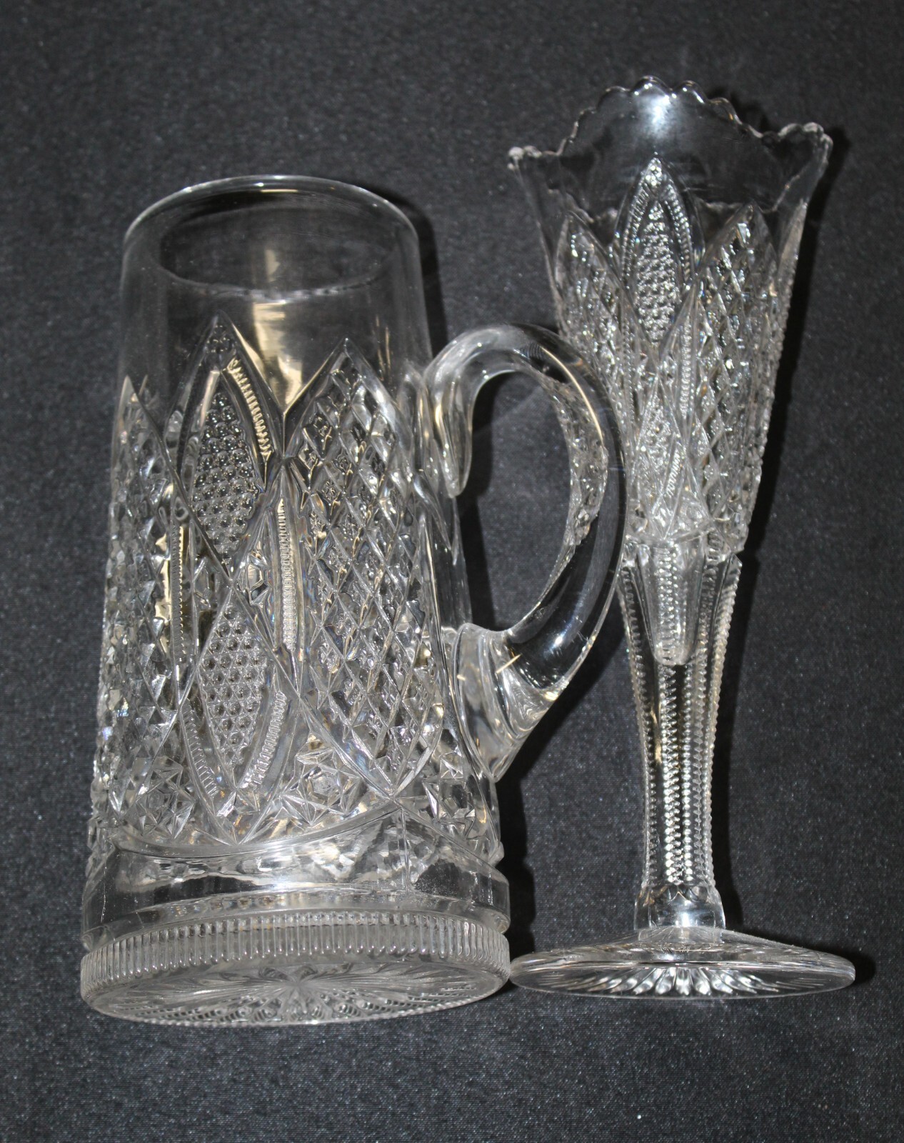 Duncan & Miller Antique Scalloped Six Point Vase and Matching Handled Piece