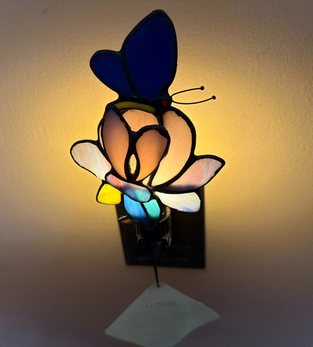 VTG J J Peng Leaded Stained Glass Butterfly Night Light On/Off Switch ~ NOS.