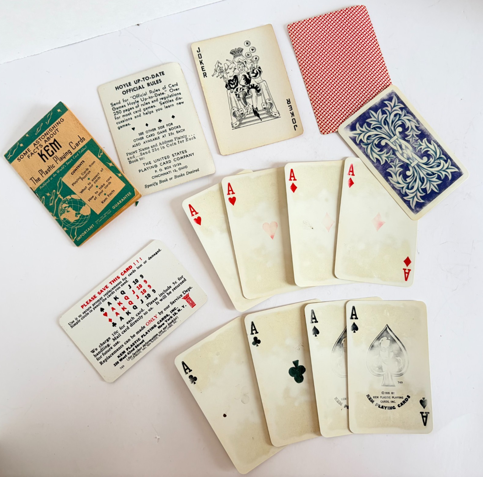 Vintage 1940s KEM Plastic Playing Cards Complete Deck Case Paperwork Vintage 1940s KEM Plastic Playing Cards Complete Deck Case Paperwork