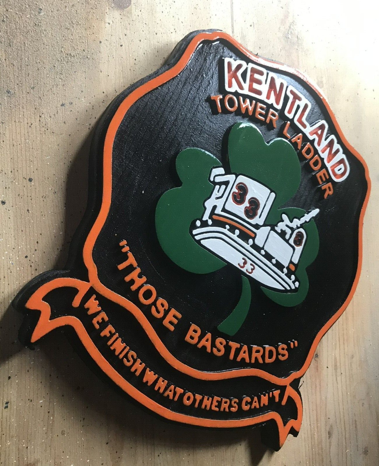 Fire Department Kentland Tower Ladder 3D routed wood plaque patch sign