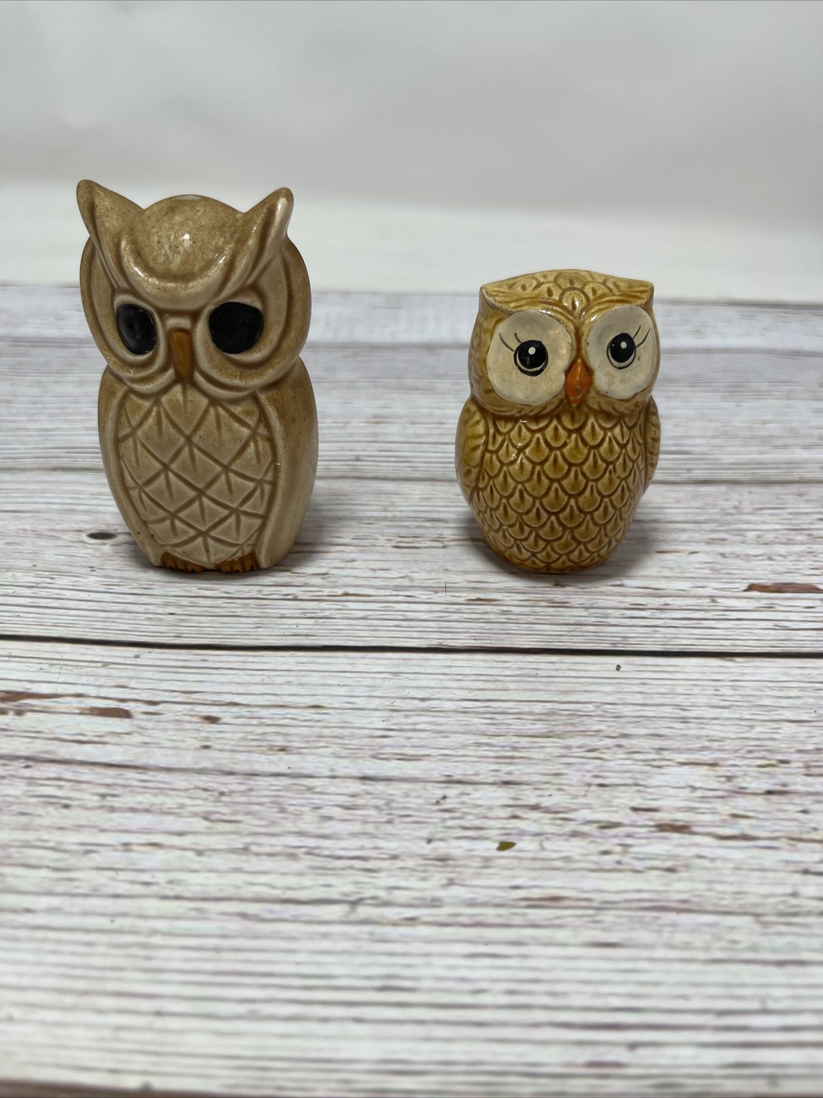 Owl Toothpick Holder Brown Glazed Ceramic2.25” Tall & 2 Faces Owl Figure 3.25” T