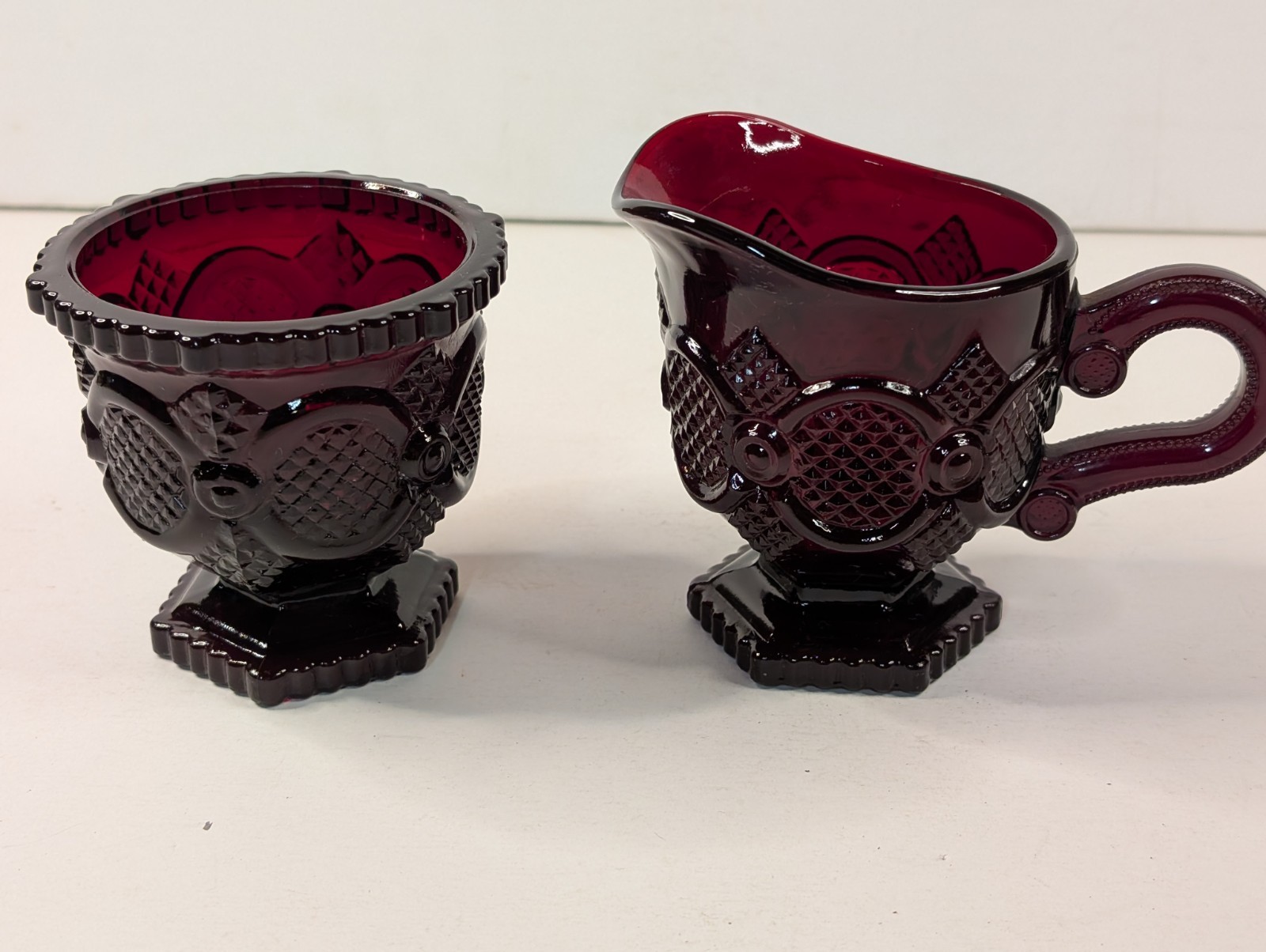 Vintage AVON 1876 Ruby Red Cape Cod Pattern Creamer & Open Sugar Bowl Set