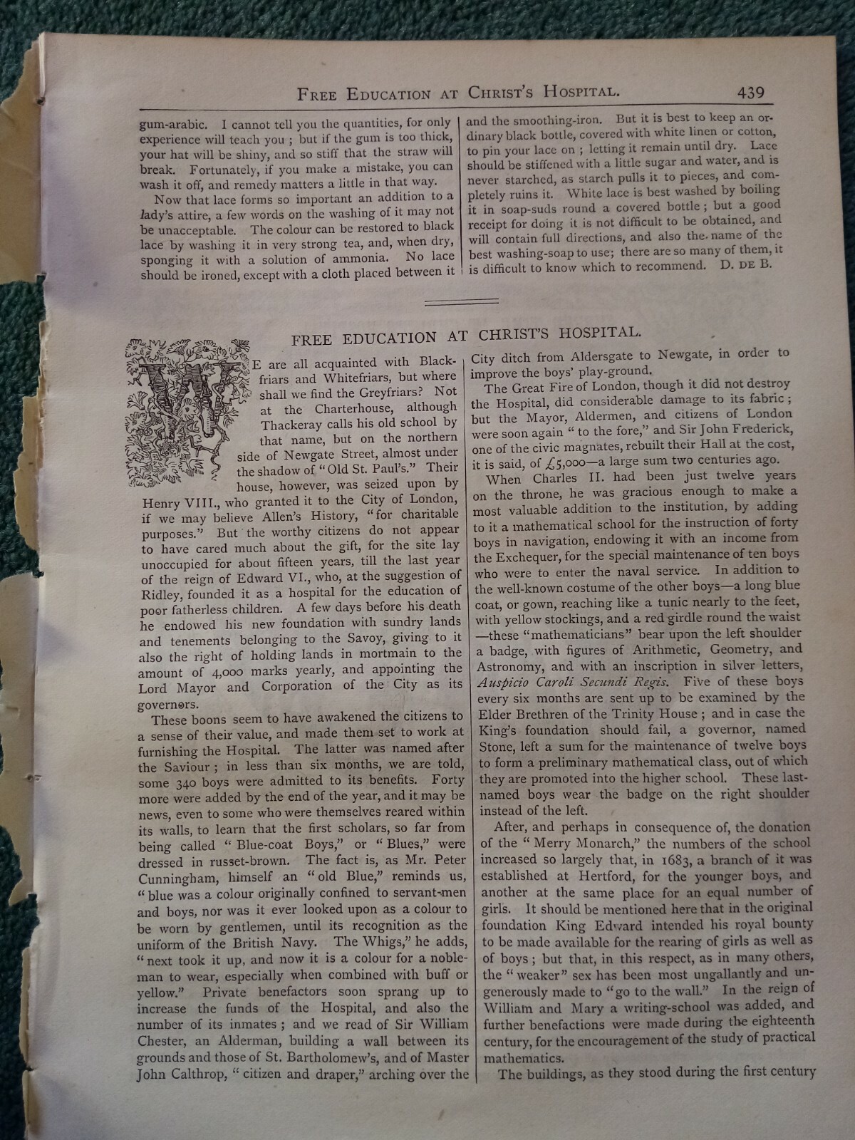 Hs18 Ephemera 1870s article education at Christ\'s hospital 