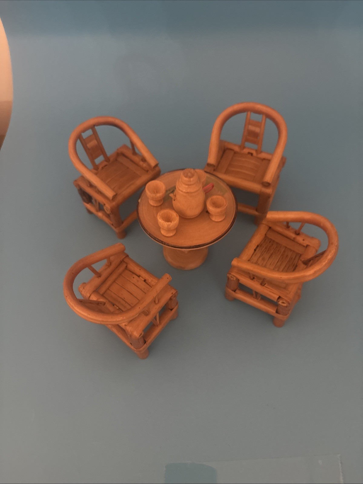 Delicate Bamboo Set Of Chineese Table, 4 Chairs And Tea Set Delicate Bamboo Set Of Chineese Table, 4 Chairs And Tea Set