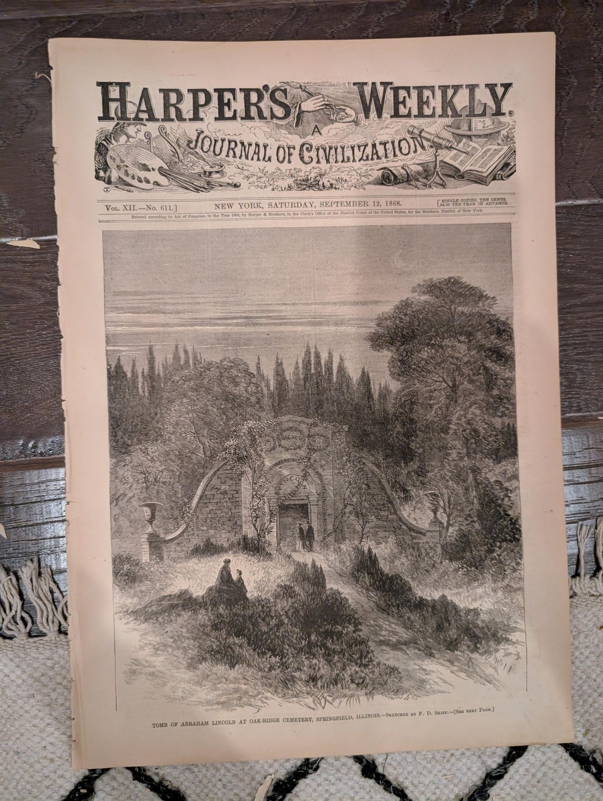 Harper’s Weekly – September 12, 1868 – Lincoln’s Tomb • Martha’s Vineyard Camp M