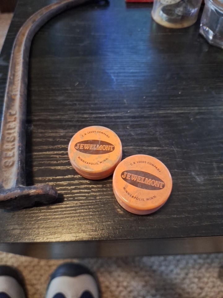 Vintage Jewelmont Tin Round Orange Watchmaker Parts Minneapolis Minn C.R.  Leed