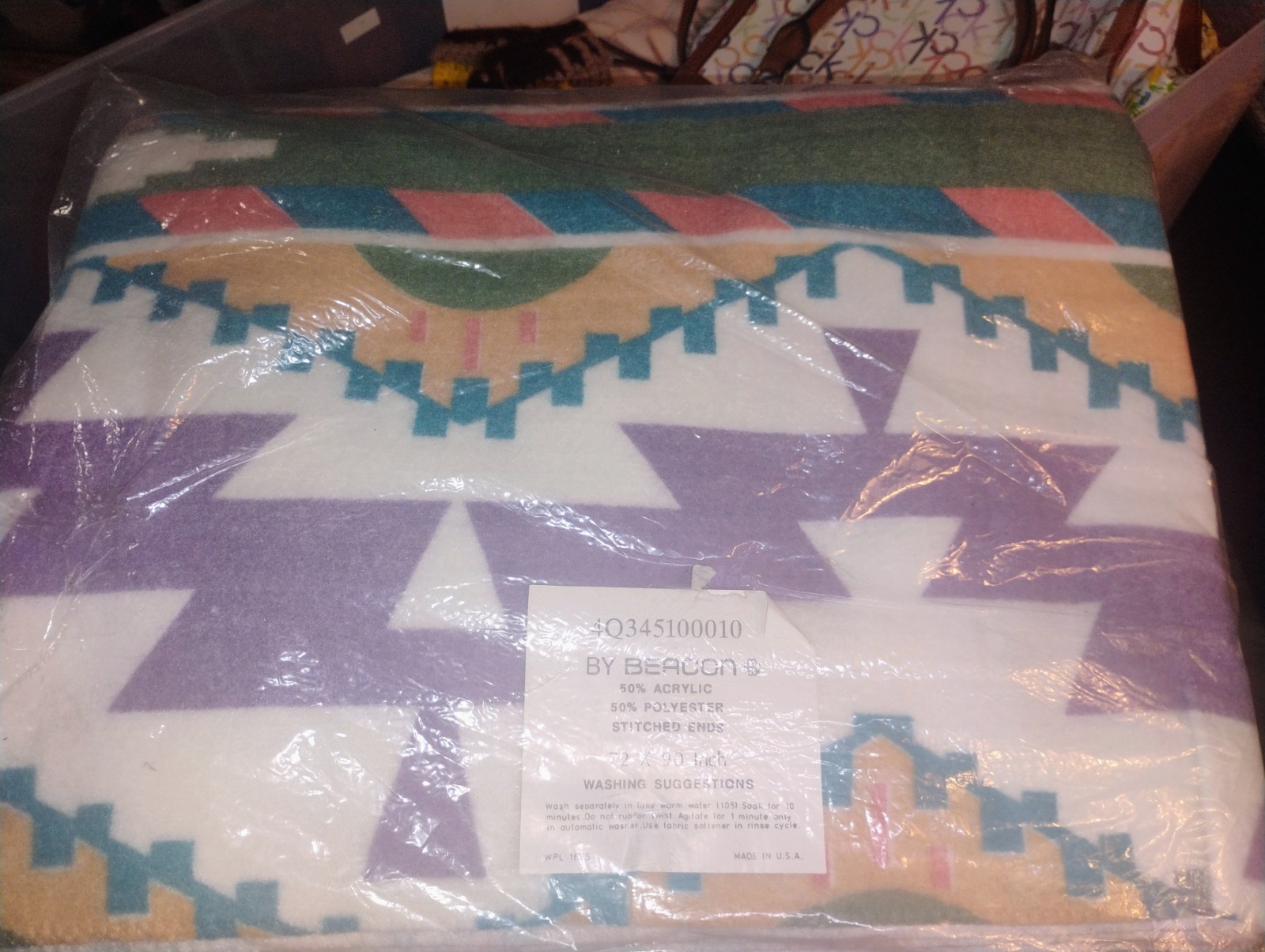 Vintage Beacon Camp Navajo Blanket Aztec Western Style Size Twin Full 72 x 90