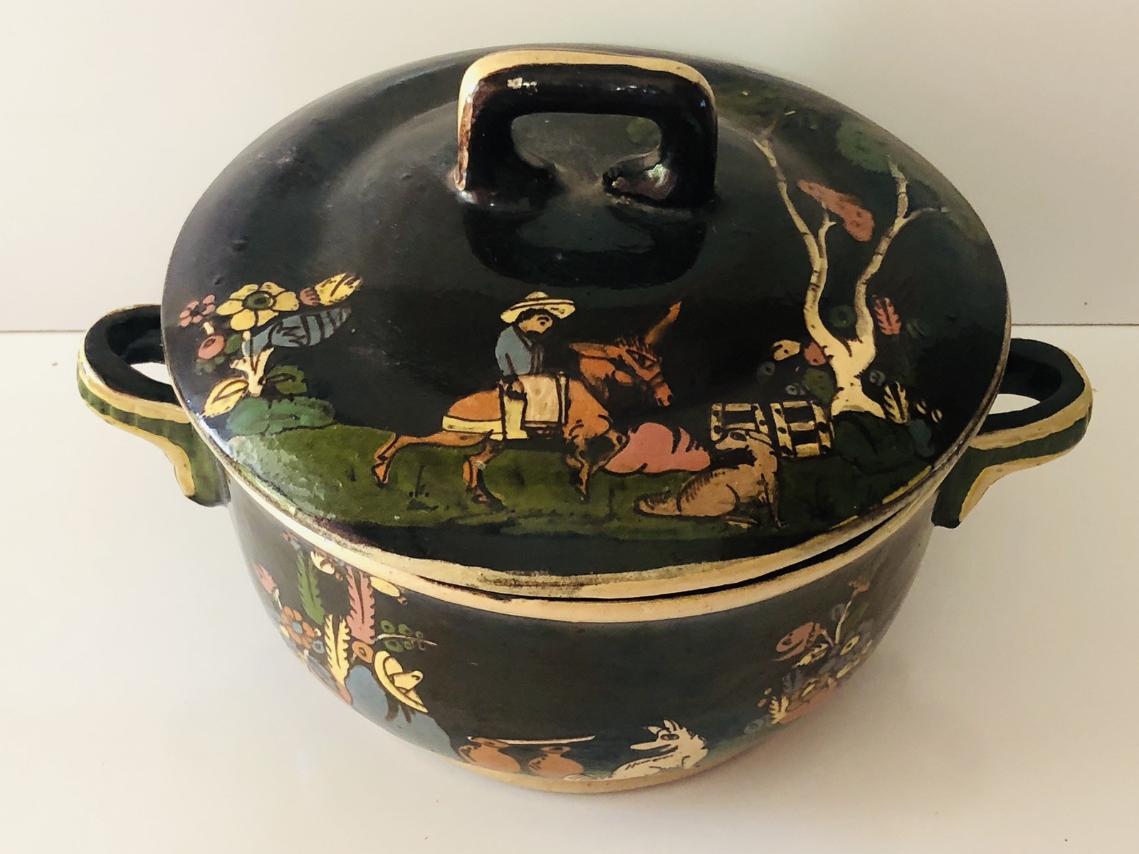 1930s 40s Tlaquepaque Mexico Pottery Covered Bowl Very good Condition