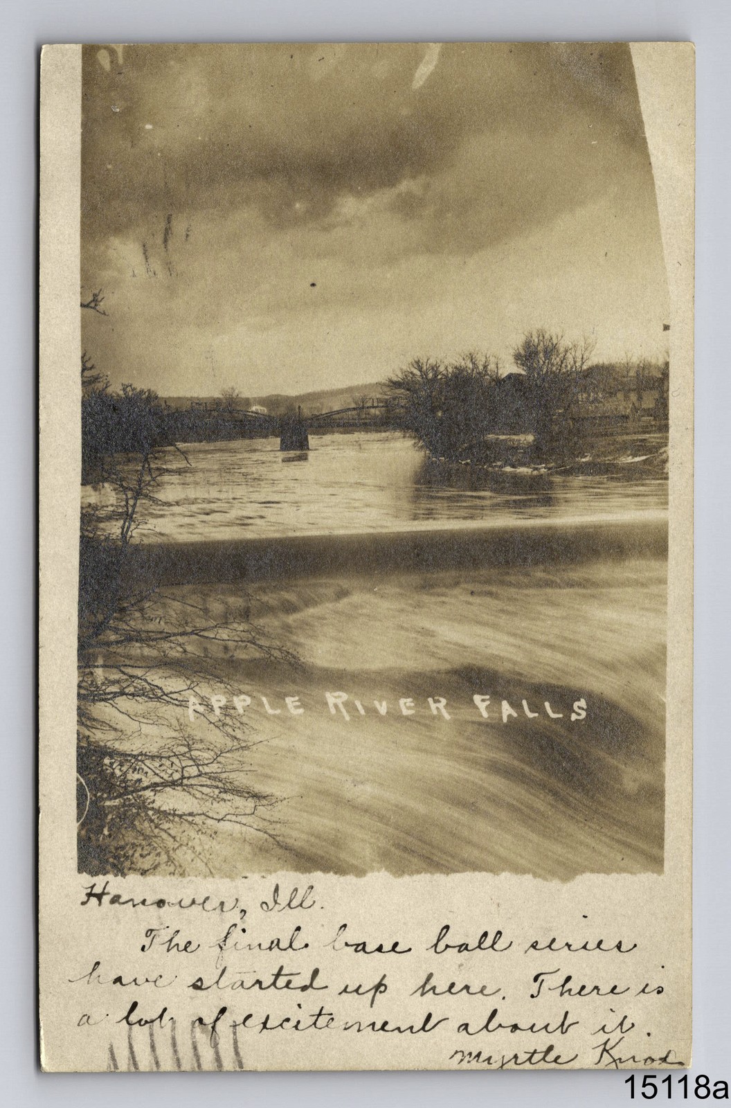 1907 RPPC Apple River Falls & Bridge Myrtle Knox Hanover Illinois IL Postcard 1907 RPPC Apple River Falls & Bridge Myrtle Knox Hanover Illinois IL Postcard