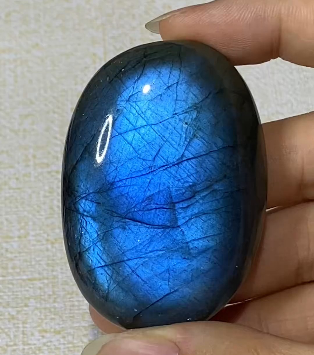 Natural Labradorite Palmstone Vivid Blue Shine Meditation Pocket Crystal Unique