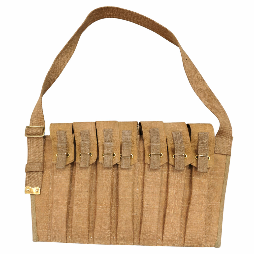 British Sten Gun 7 Pocket 1944 WWII Magazine Pouch Bandolier- Light KHAKI