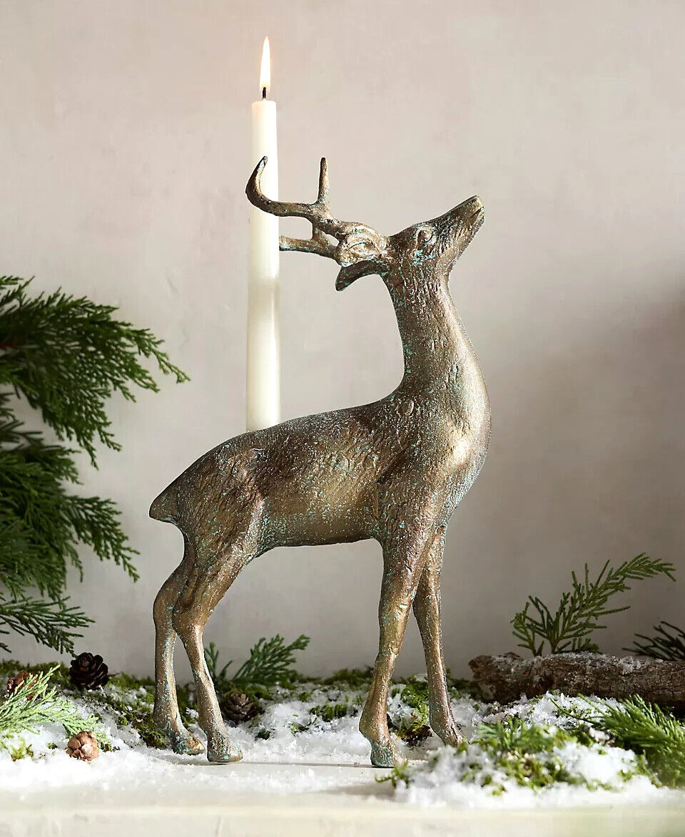 Anthropologie Metal Stag Deer Candlestick Holder Vintage Style Patina 13\ Anthropologie Metal Stag Deer Candlestick Holder Vintage Style Patina 13\