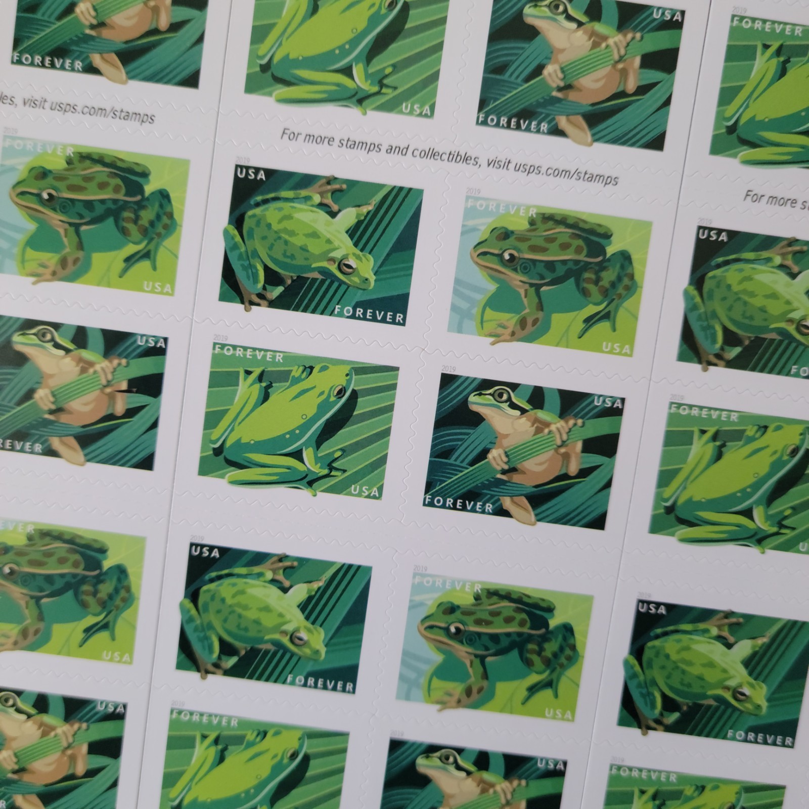 FROGS 2019 USPS PANE OF 20 FIRST CLASS LETTER STAMPS FROGS 2019 USPS PANE OF 20 FIRST CLASS LETTER STAMPS