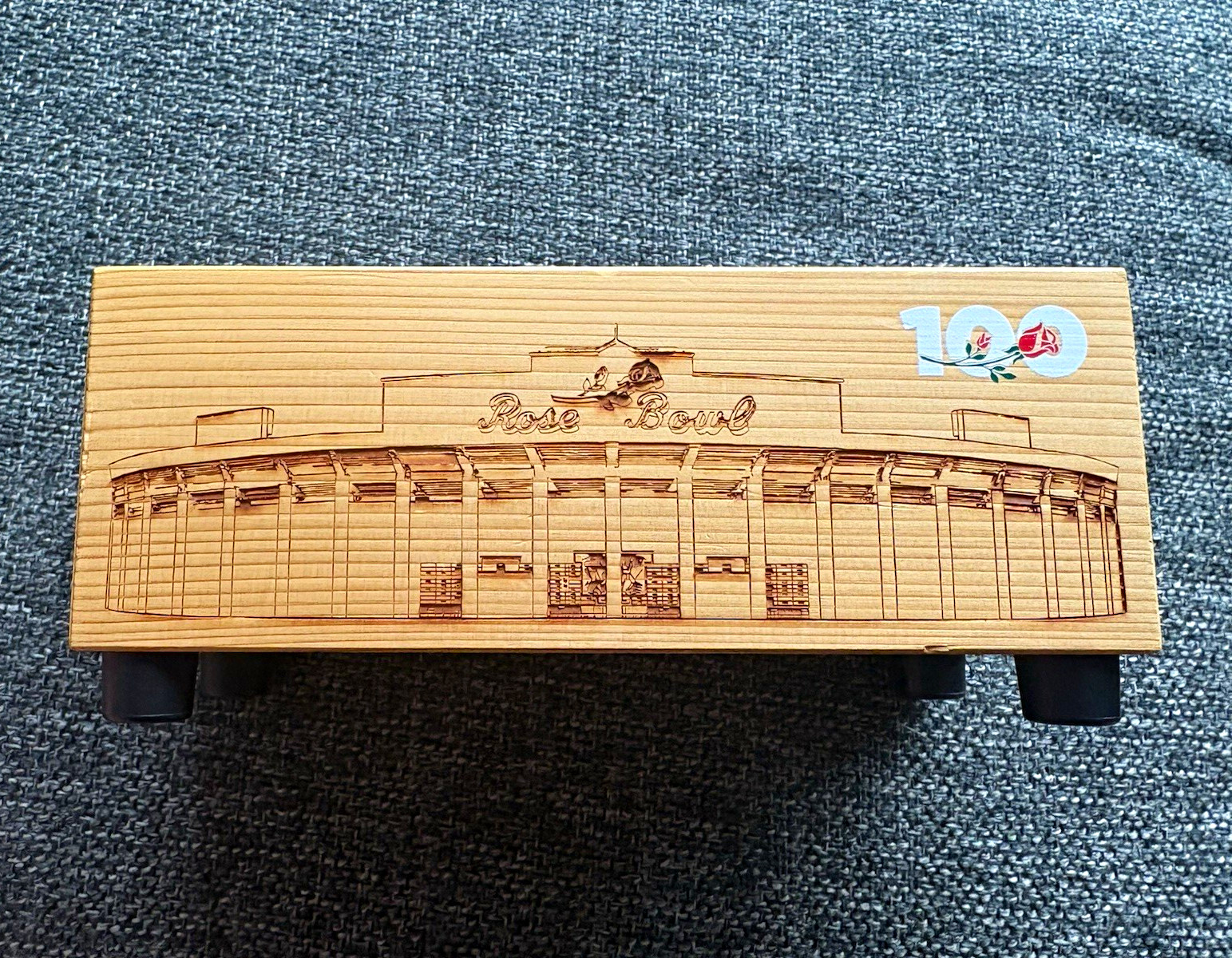 Wood Engraved Rose Bowl Stadium 100 College Football Decorative Storage Box